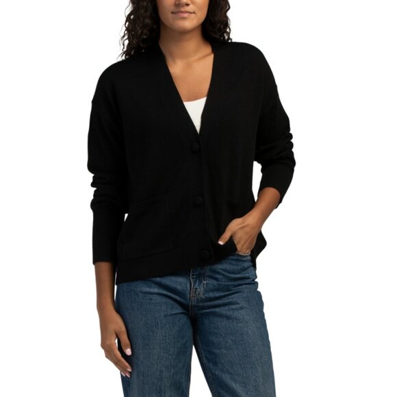 TAHARI Black Merino Wool Cardigan Sweater - Picture 1 of 2